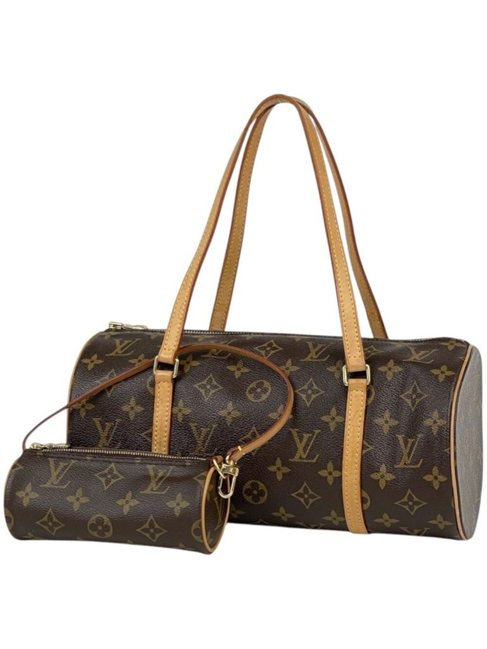 Louis Vuitton Papillon 30 Handbag Barrel Bag Tube Shape Vintage Monogram Brown